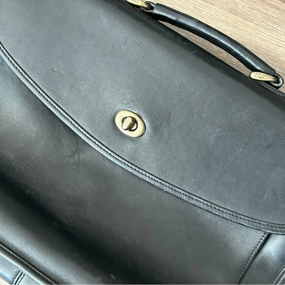 Franklin Covey Black Napa Leather Briefcase Shoulder Bag
